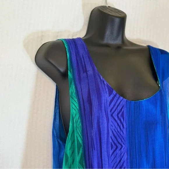 Rare Vintage 100% Rayon Art-to-Wear Tiered Ruffle Tank Maxi Dress - Picture 7 of 15